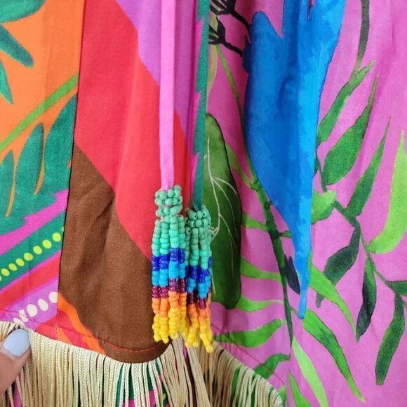 NWT ANTHROPOLOGIE FARM RIO SzM PALILA SPAGUETTI STRAPS FRINGED MIDI DRESS - Picture 9 of 14